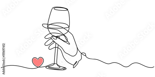 Hand drawn hands hold wine clinking glasses one line art,continuous drawing contour, Glass bottle with wine,port, alcohol. wine glass, continuous single line art drawing sketch, logo, hand with wine.