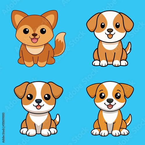 pack of Baby Dog clipart, Dog Puppy Sitting Expression design, Domestic baby Pet cartoon lover design sublimation
