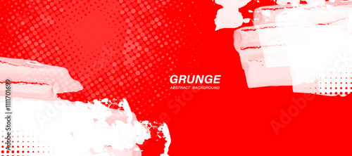 Red grunge abstract background with watercolor texture and halftone pattern vector.
