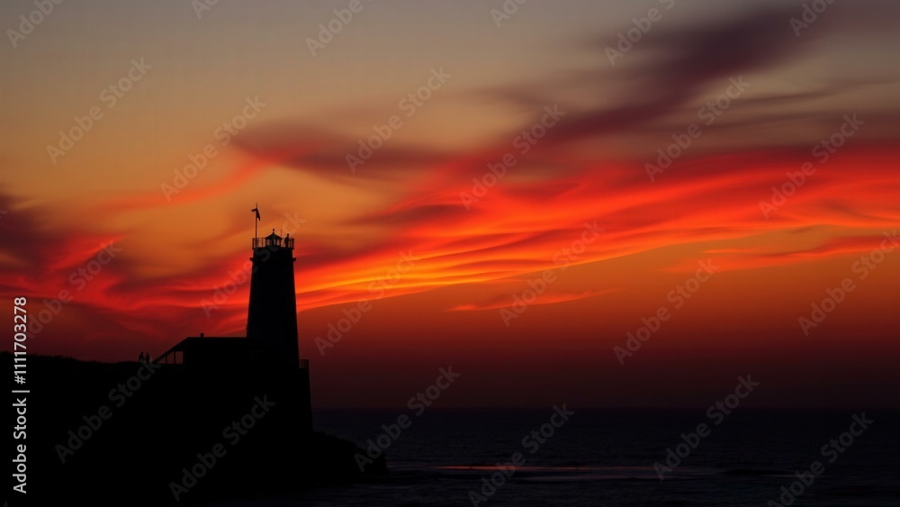 Sunset Serenity: Lighthouse Silhouette against Vibrant Orange Sky, Perfect for Home Decor or Wall Art Sunset Serenity: Lighthouse Silhouette against Vibrant Orange Sky, Perfect for Home Decor or Wall Art