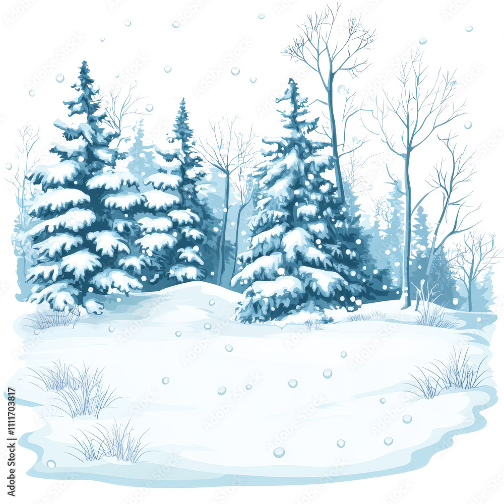 Simple Winter Landscape Featuring a Pine Tree with Snowy Land Illustration Clipart Simple Winter Landscape Featuring a Pine Tree with Snowy Land Illustration Clipart