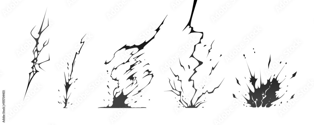 Lightning strike bolt silhouettes sequence vector illustration. Black ...