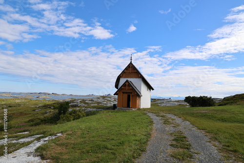 The Petter Dass Chapel is located on Husøya, the administrative centre of Træna municipality in Nordland County, Norway photo