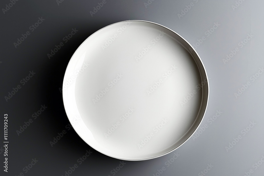 White plate is sitting on a grey surface White plate is sitting on a grey surface