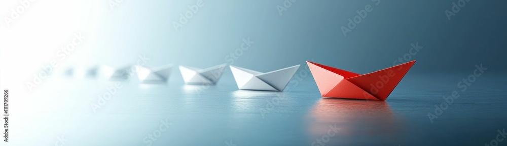 origami boat, paper boat, leadership, teamwork, uniqueness, white and red boats, background gradient, minimalistic style, creative concept of individuality and guidance origami boat, paper boat, leadership, teamwork, uniqueness, white and red boats, background gradient, minimalistic style, creative concept of individuality and guidance