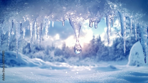 Icicle Melting Winter Scene With Drop Of Water