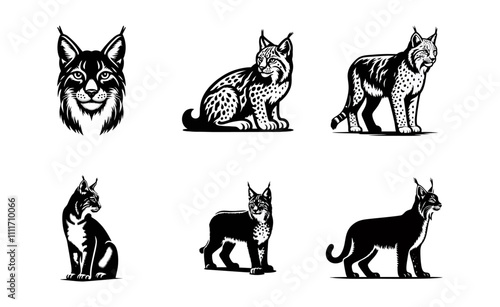lynx silhouette logo icon black white design