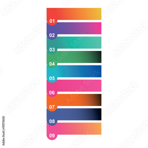 Nine step infographic vertical diagram, business information design, chart vector illustration .