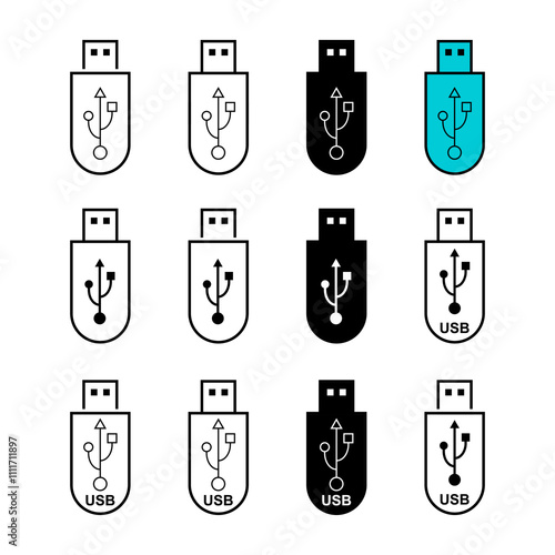 Set of USB icon technology, connect device sign, electronic portable symbol ,vector illustration media .