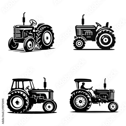 Tractor silhouette logo icon black white design