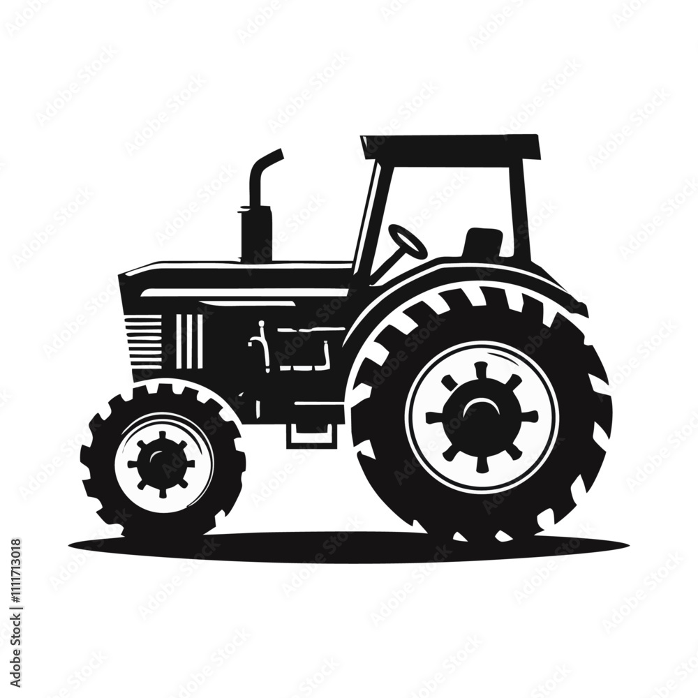 Obraz premium Tractor silhouette logo icon black white design