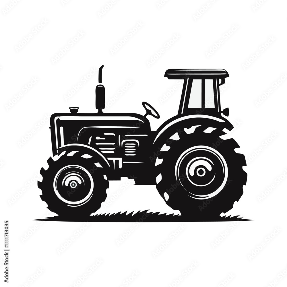Obraz premium Tractor silhouette logo icon black white design