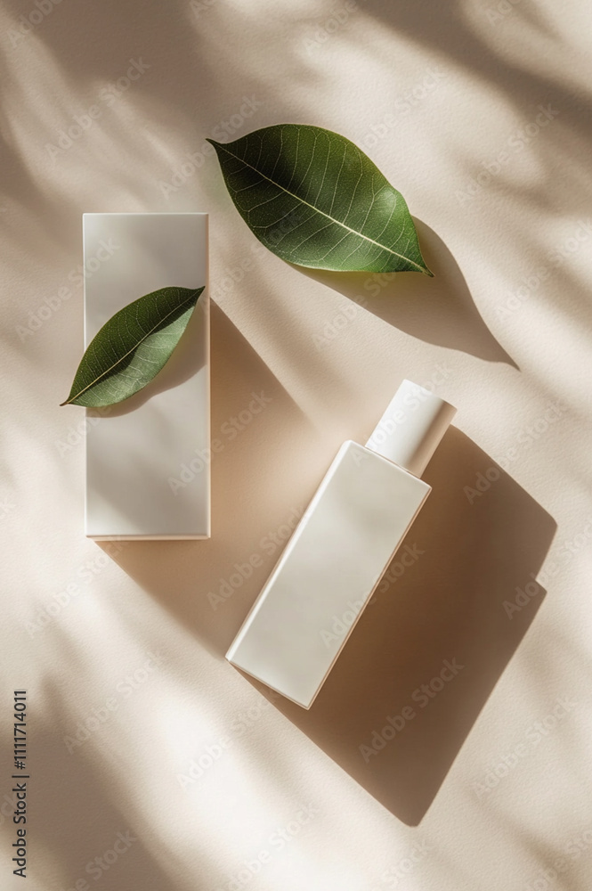 Minimalist Skincare Product Design with Natural Green Leaf Minimalist Skincare Product Design with Natural Green Leaf