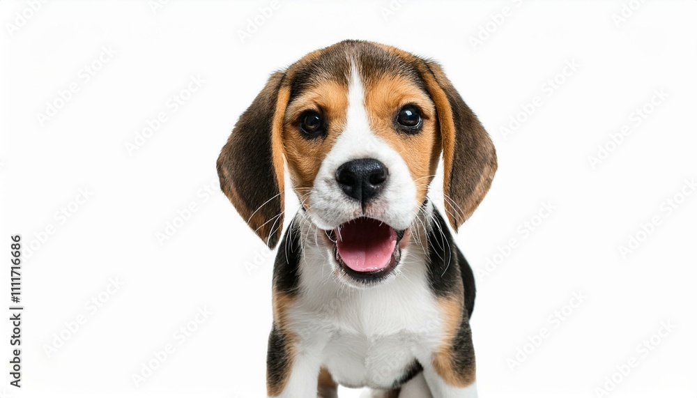 Happy excited beagle puppy on isolated white background. Happy excited beagle puppy on isolated white background.