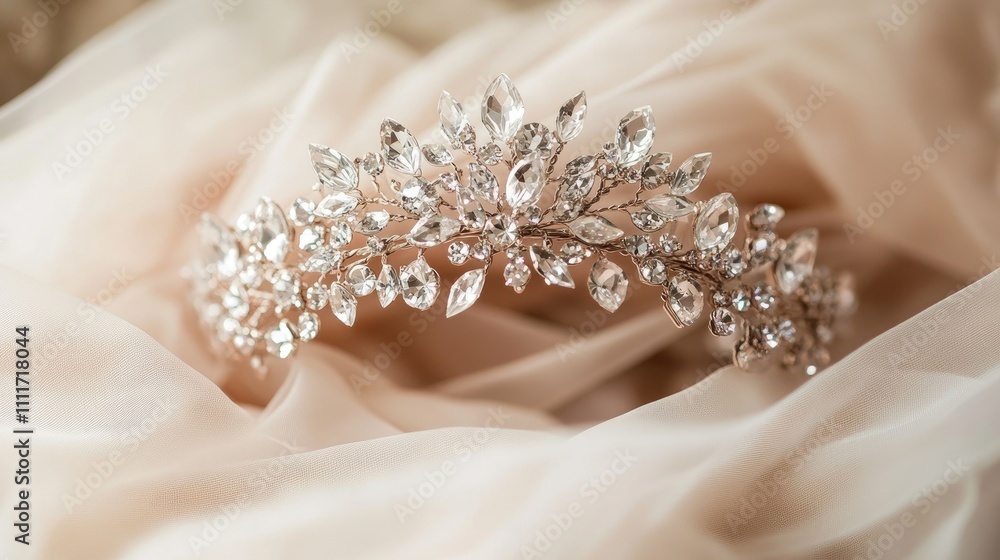 Elegant Crystal Crown on Soft Fabric with Delicate Design Elegant Crystal Crown on Soft Fabric with Delicate Design