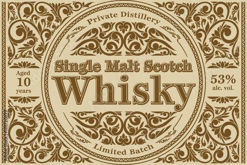 Scotch whisky - ornate vintage monochrome decorative label