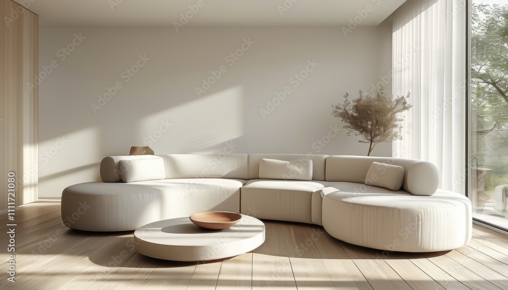 Fototapeta premium Cozy modern living room with elegant minimalist design and abundant natural light