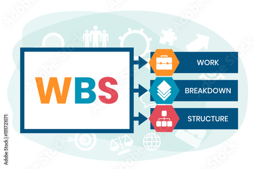 WBS - Work Breakdown Structure acronym. business concept background. vector illustration concept with keywords and icons. lettering illustration with icons for web banner, flyer, landing