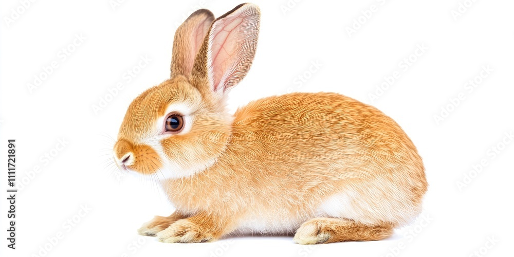 Obraz premium Isolated young red rabbit against a white background showcases the vibrant features of the young red rabbit, perfect for highlighting the beauty of a young red rabbit in various contexts.