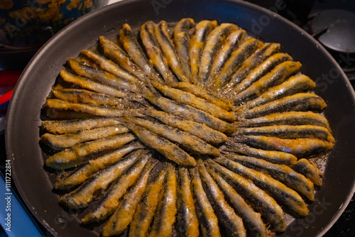 Preparing Fried Anchovies (Hamsi Tava) in the Kitchen Photo, Uskudar Istanbul, Turkiye (Turkey)