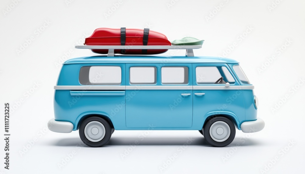 Retro Van Carries Luggage for Adventure Trip on Highway Retro Van Carries Luggage for Adventure Trip on Highway