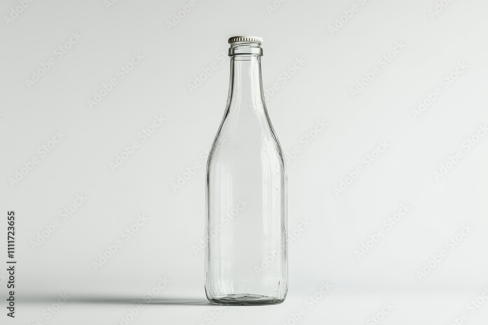 Clear glass bottle with metallic cap isolated on white background, sleek reusable design, ideal for beverages, home decor, or branding mockups Clear glass bottle with metallic cap isolated on white background, sleek reusable design, ideal for beverages, home decor, or branding mockups