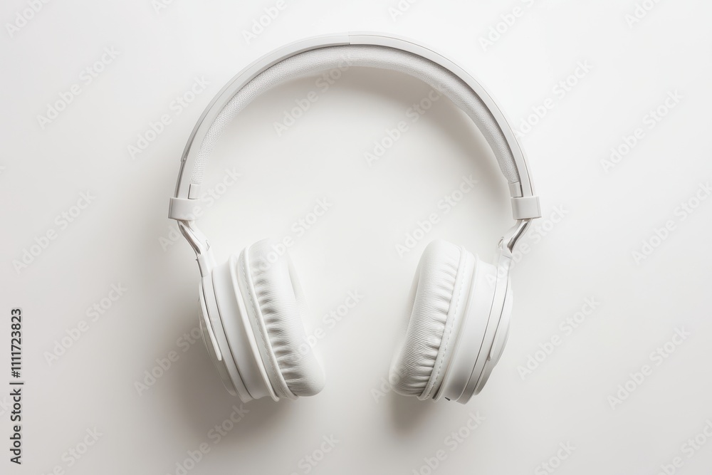 White over-ear headphones isolated on white background, wireless Bluetooth design with cushioned ear pads, ideal for music and tech displays White over-ear headphones isolated on white background, wireless Bluetooth design with cushioned ear pads, ideal for music and tech displays