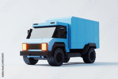 Blue Cargo Truck Model, Design, 3D Rendering, Digital Illustration, Vehicle Animation, Transportation Graphics, Off-Road Truck, Toy Truck, Box Truck, Low Poly Model, Simple Design