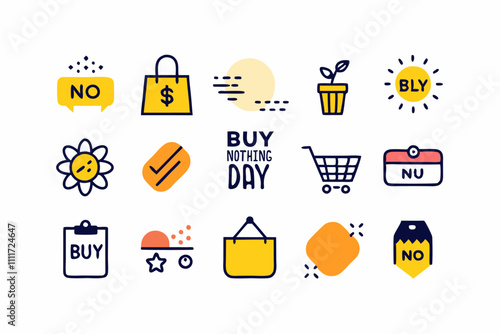 Buy nothing day icons: sustainable shopping and minimalism concepts