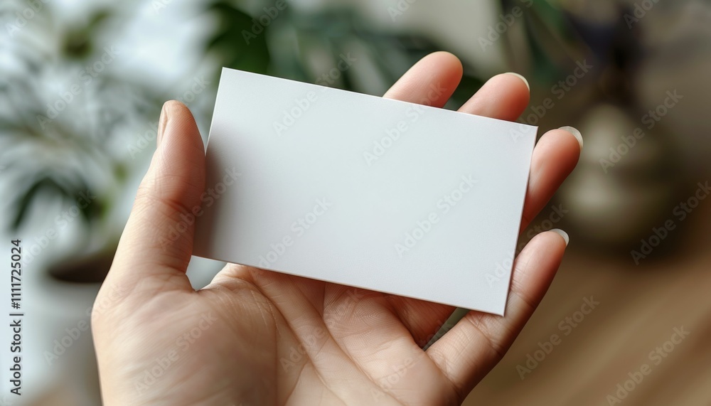 A hand holding a white business card A hand holding a white business card