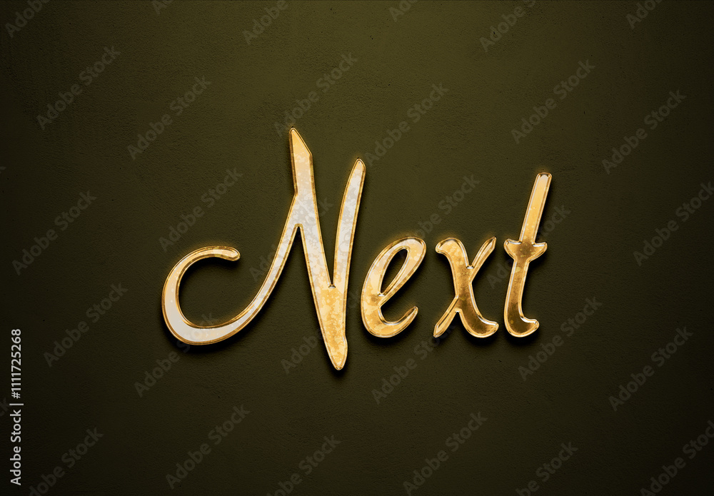 Old gold text effect of word Next with 3D glossy style Mockup. Old gold text effect of word Next with 3D glossy style Mockup.