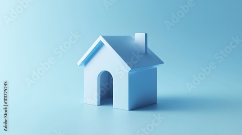 A simple, white house with a doorway and windows, on a blue background.