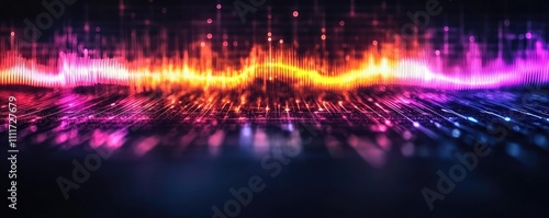 Colorful soundwave pattern on black background  abstract digital art