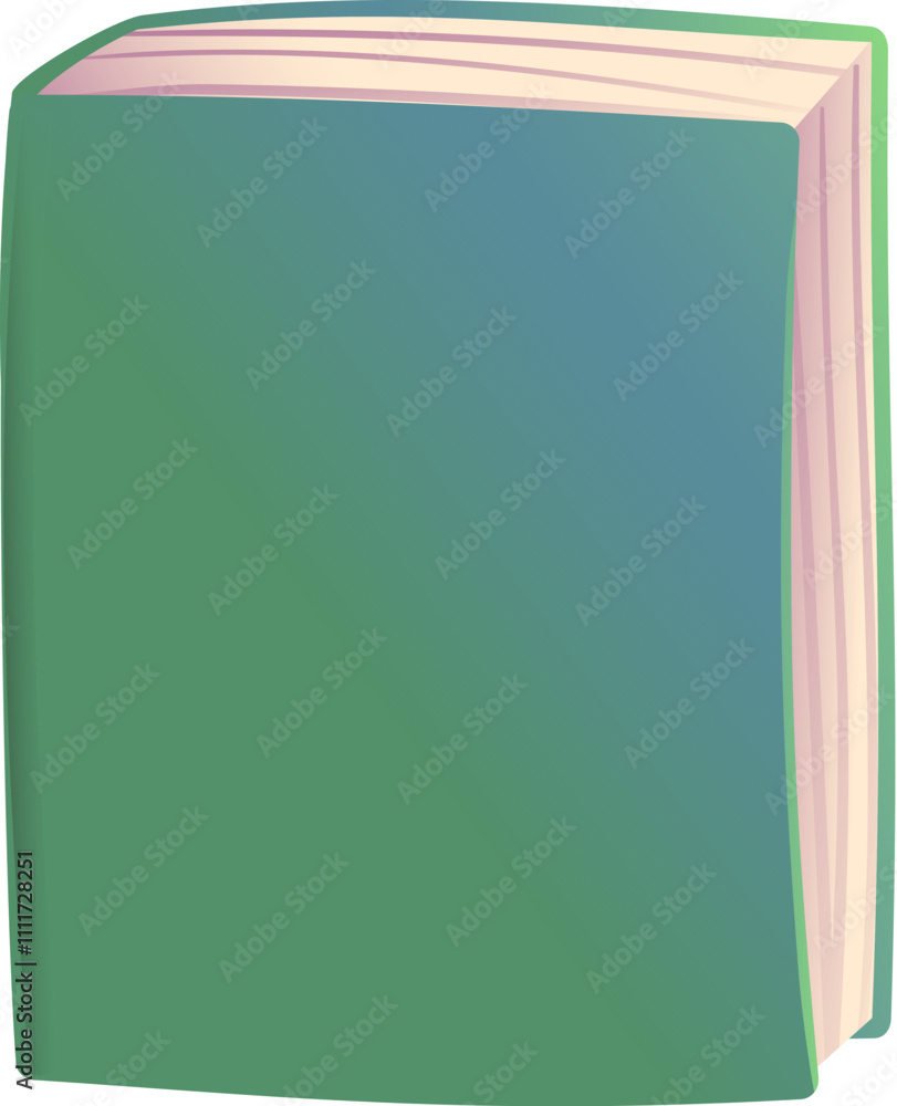 Fototapeta premium Thick green old book closed with empty cover, hand drawn cartoon library object for children reading and education mockup. Vector isolated illustration of book, clip art for children.