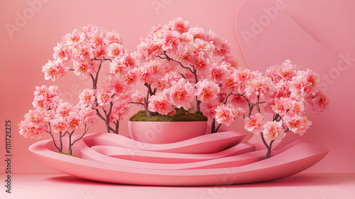 Japan sakura flower, full blooming pink cherry blossoms tree on spring season photo