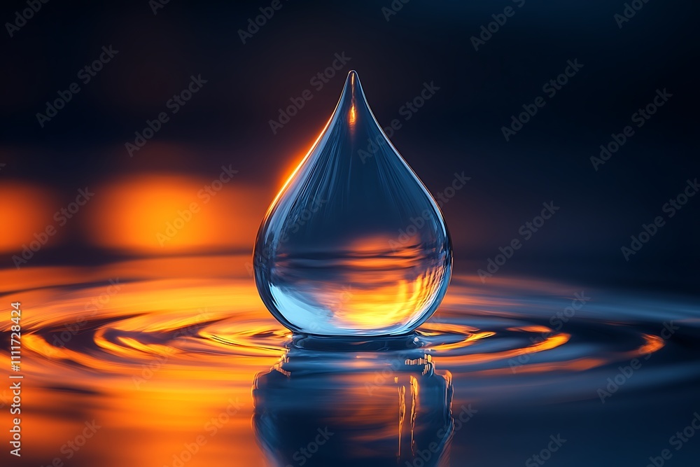 A single water droplet reflecting a fiery sunset, a stunning display of nature's beauty and tranquility. A single water droplet reflecting a fiery sunset, a stunning display of nature's beauty and tranquility.