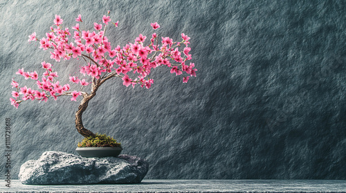 Japan sakura flower, full blooming pink cherry blossoms tree on spring season photo