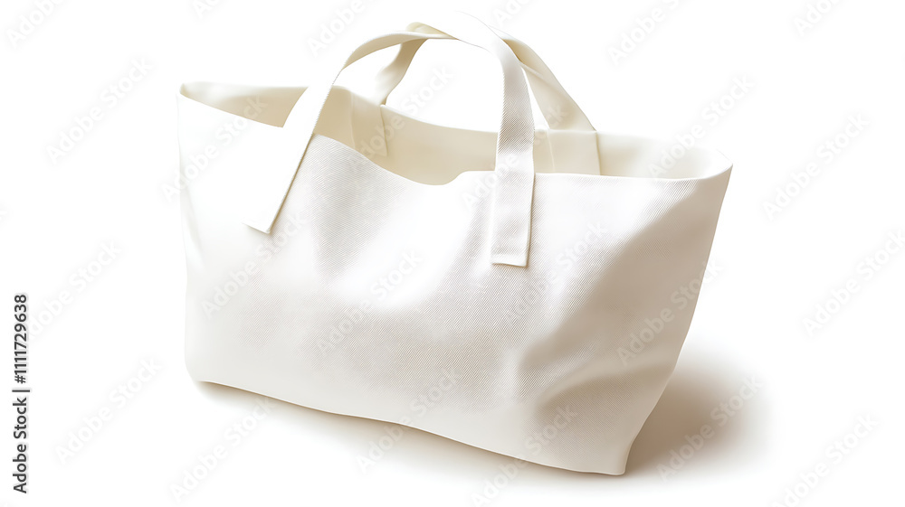 Obraz premium A minimalistic white canvas bag with a matching white handle, isolated on a plain white background, showcasing a clean and simple design. 