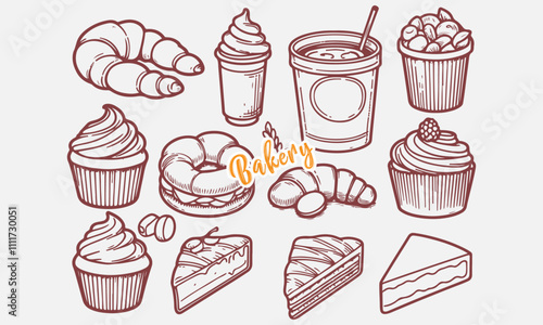 Elegant Hand-Drawn Bakery Pastries and Dessert Illustrations