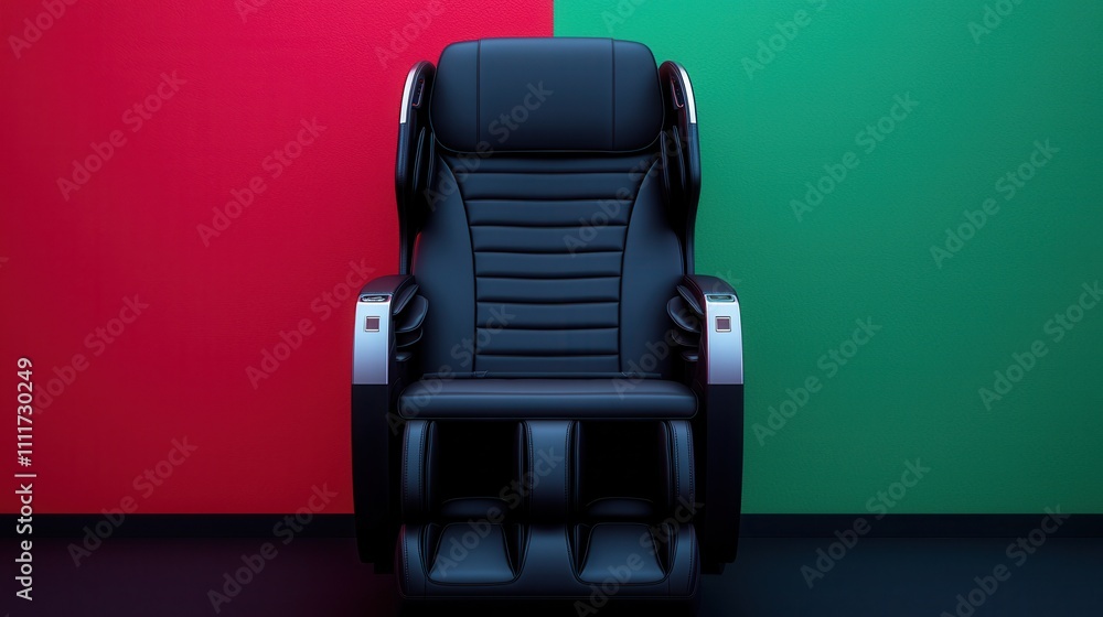 Fototapeta premium Airline amenities comfort and premium, Wide-angle shot of a premium airline seat with a built-in massage feature, luxurious comfort, copy space for text