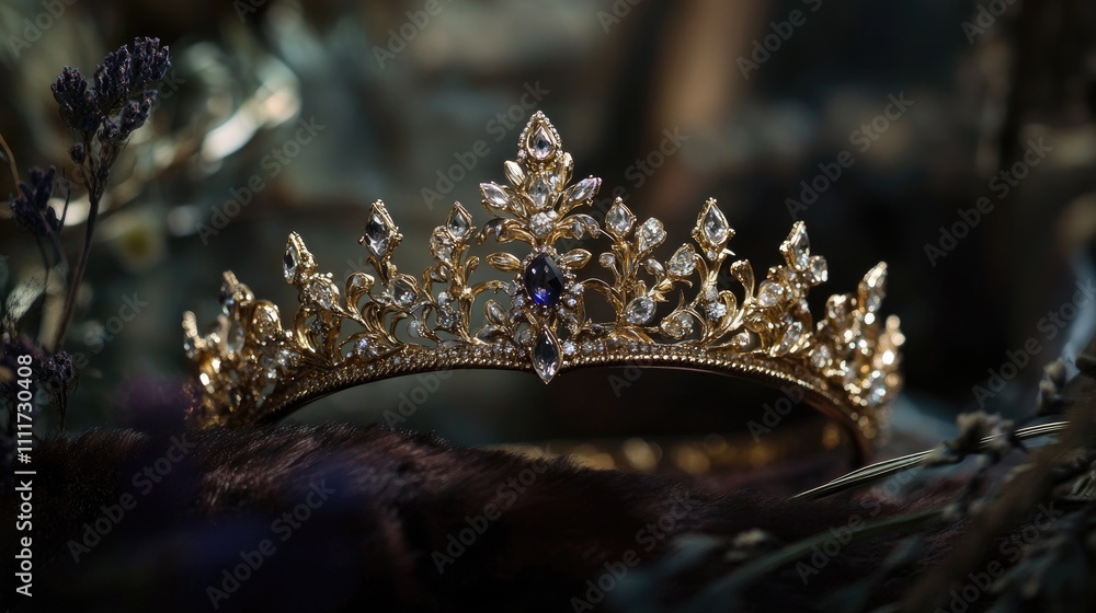 Elegant gold tiara adorned with gemstones and intricate design Elegant gold tiara adorned with gemstones and intricate design