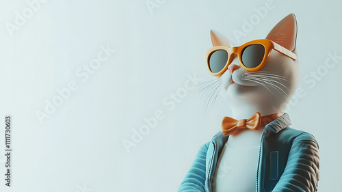 3d style of hipstesr cat, isolated on white background. Copy space.