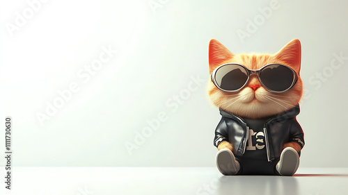 3d style of hipstesr cat, isolated on white background. Copy space.