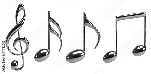 chrome silver metallic music notes 3d render