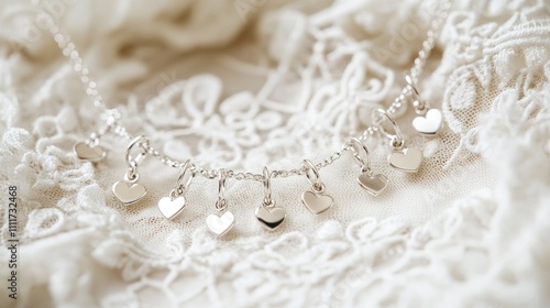 Delicate Silver Heart Necklace on Elegant Lace Background