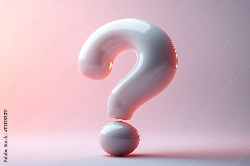 3D white question mark with a sphere at the bottom against a pink background with red lighting 3D white question mark with a sphere at the bottom against a pink background with red lighting