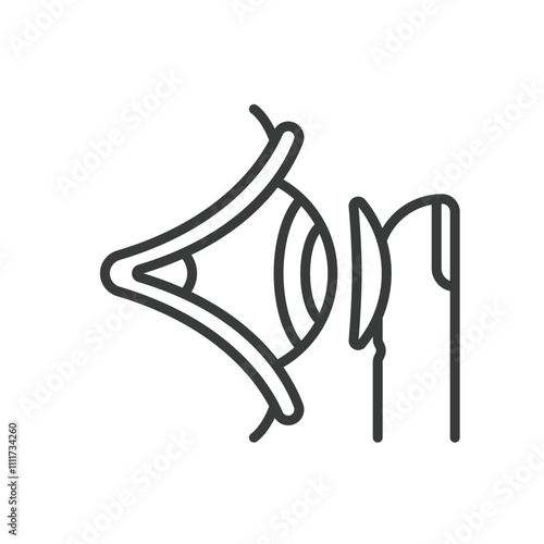 Putting on eye lens, icon in line design. Putting, eye, lens, contact, insertion, hand, vision on white background vector. Putting on eye lens editable stroke icon