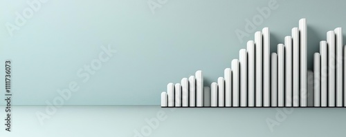 3D white bar graph on a minimalistic background, representing growth and success.