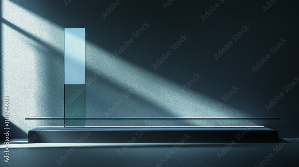 Minimalist Glass Shelf Display with Light Streaks Minimalist Glass Shelf Display with Light Streaks