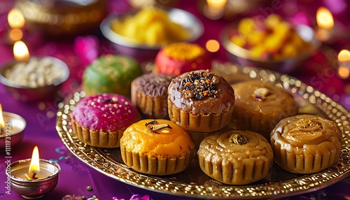 traditional diwali sweets arranged on a festive plate photo